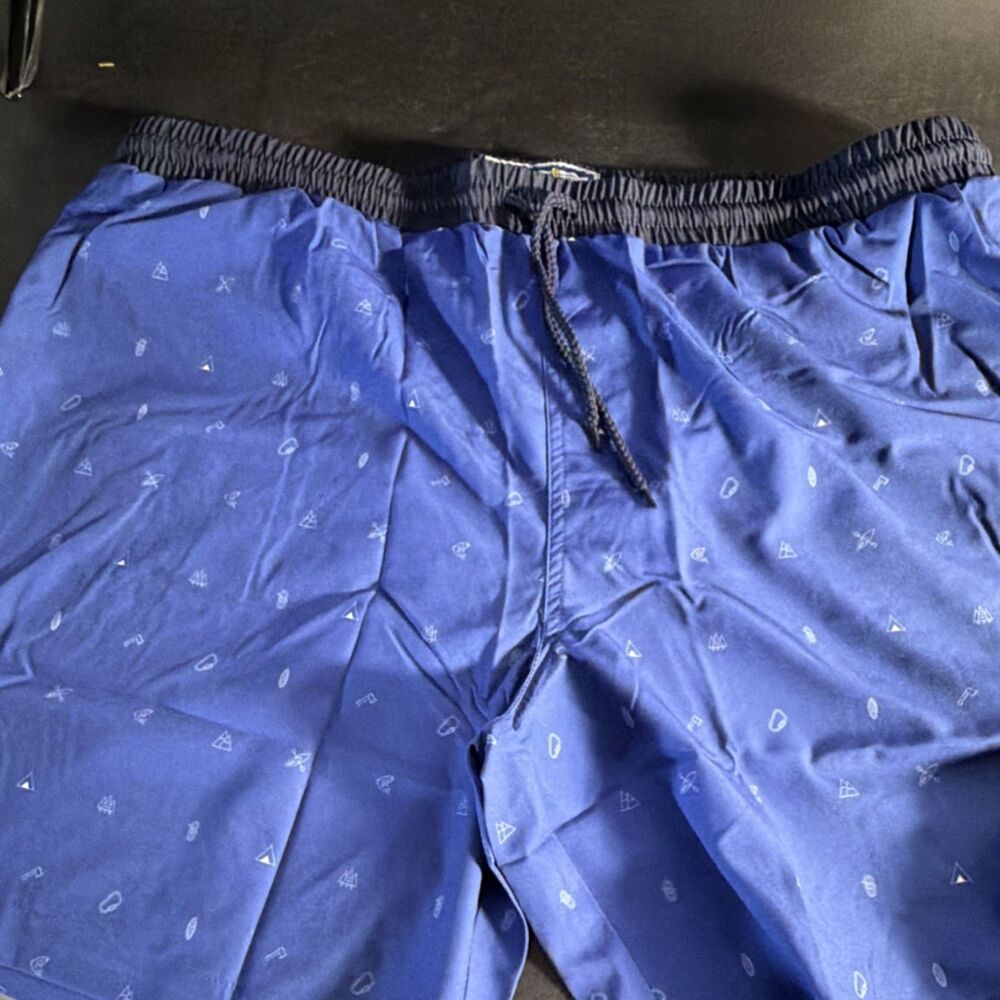 Mammoth Men's Blue Geometric Swim Shorts Polyester Drawstring Patch Pocket